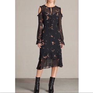 AllSaints Marissa Maize Cold Shoulder Black Floral
Dress Size S